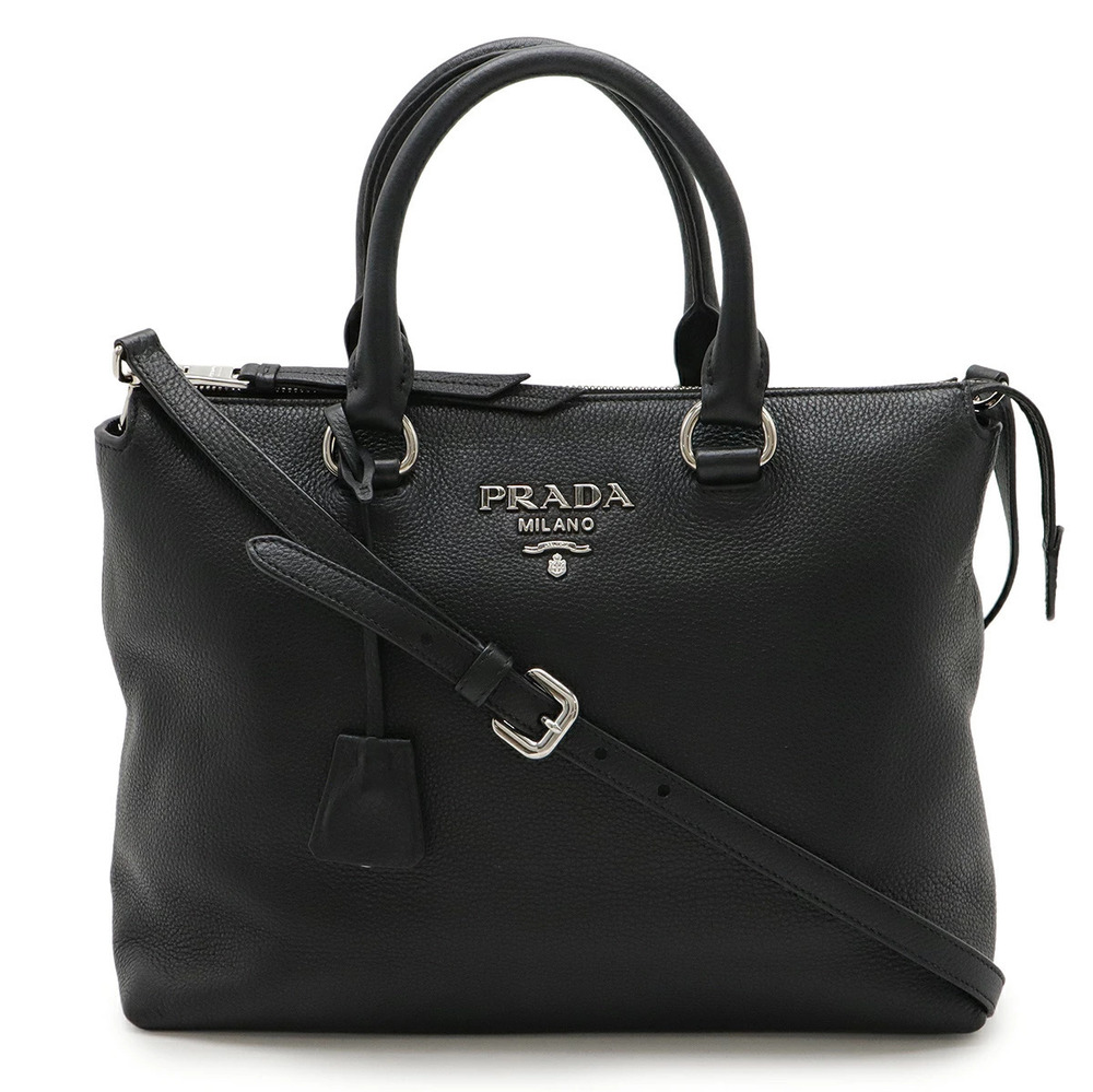 Prada Handbag Tote Bag Shoulder Leather NERO Black